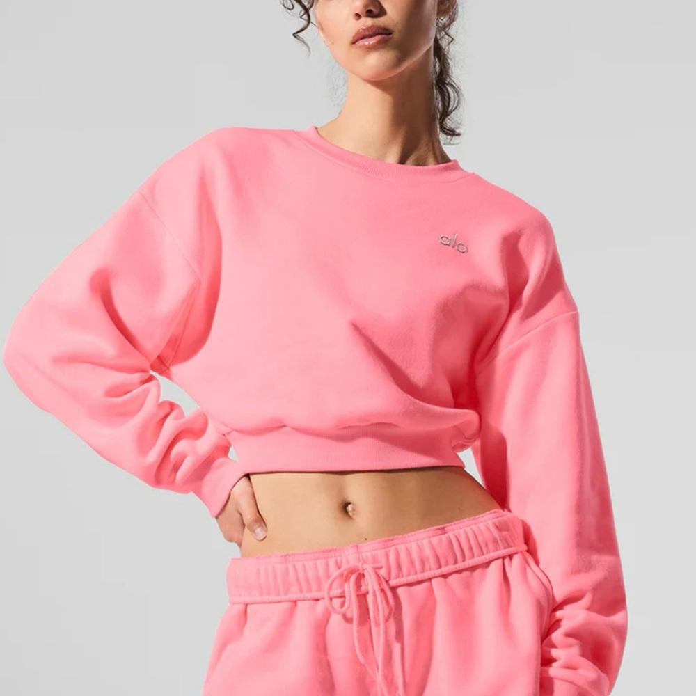 ALO Yoga cropped crewneck in discontinued bubble gum Pink